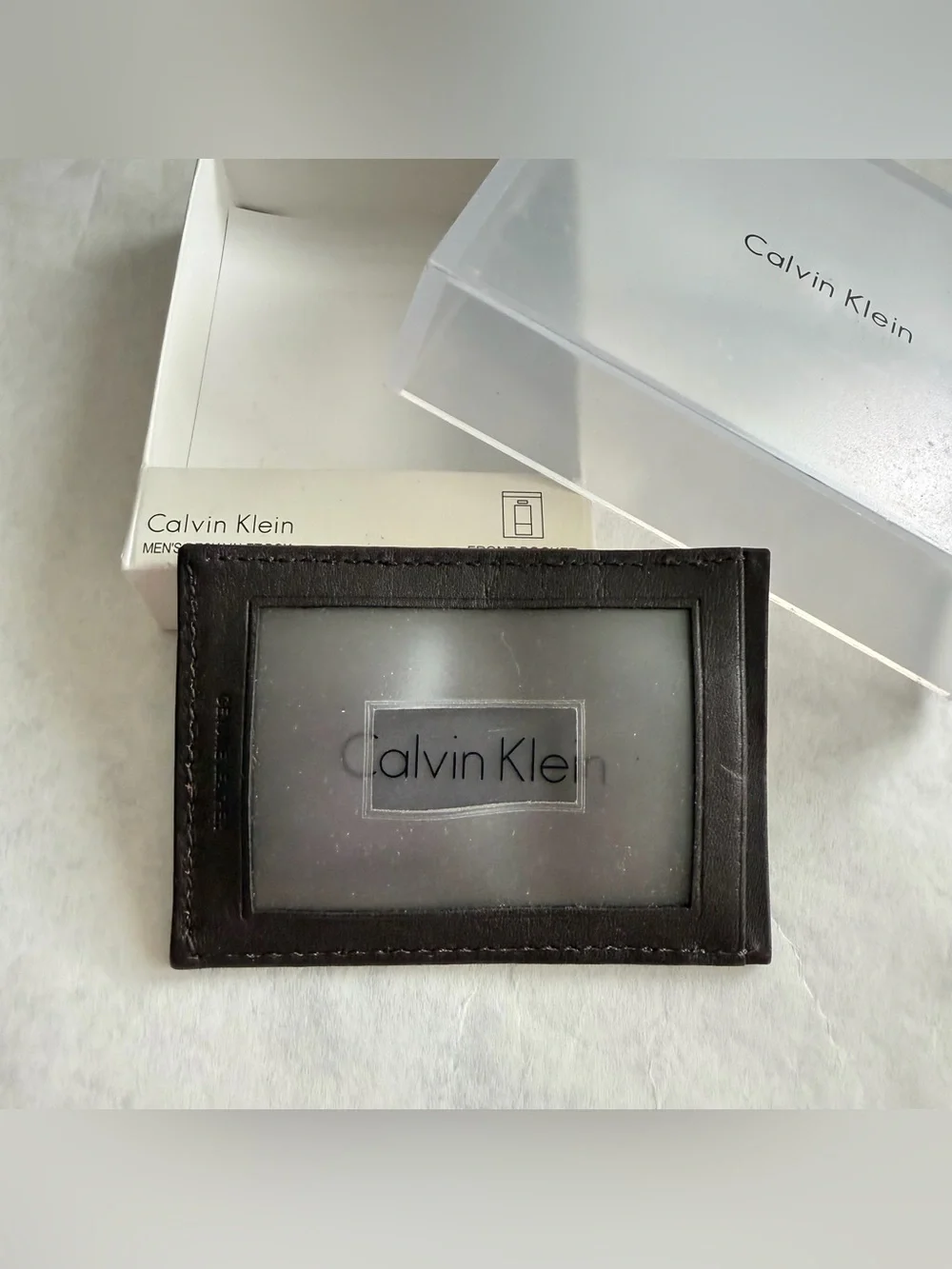 Calvin Klein Mens Genuine Leather Front Pocket Card Case Metal Money Clip New C